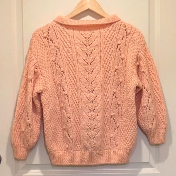 Gorgeous Hand Knit L Pink Cardigan with Crystal Buttons - SEE SIZE NOTE - Picture 2 of 4